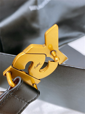 YSL Belts In Leather 24MM Aged Gold Hardware Black