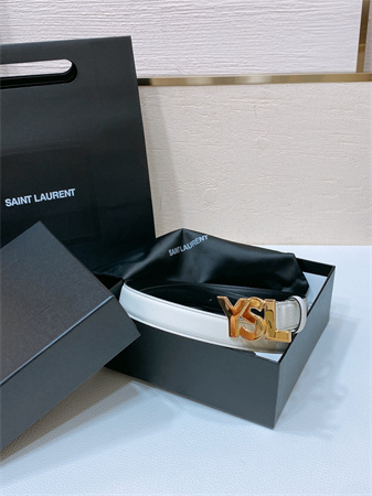 YSL Belts In Leather 24MM Shinny Gold Hardware White
