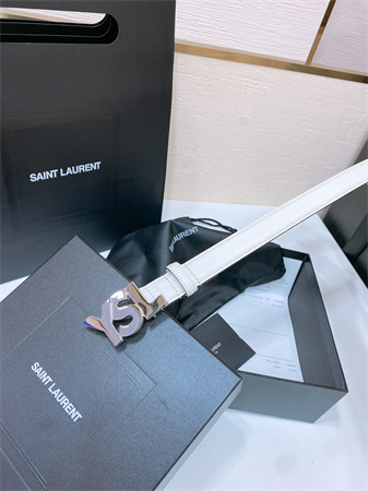 YSL Belts In Leather 24MM Shinny Silver Hardware White