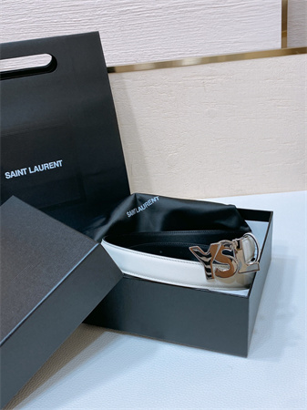 YSL Belts In Leather 24MM Shinny Silver Hardware White