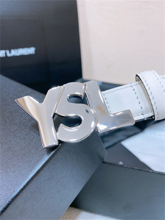 YSL Belts In Leather 24MM Shinny Silver Hardware White