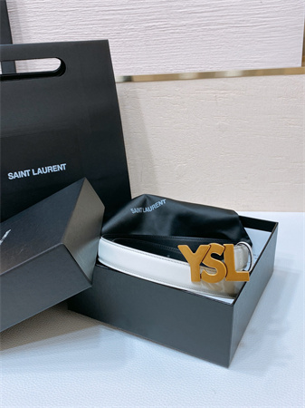 YSL Belts In Leather 24MM Aged Gold Hardware White