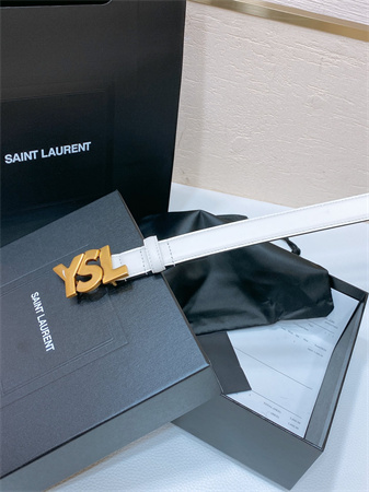 YSL Belts In Leather 24MM Aged Gold Hardware White