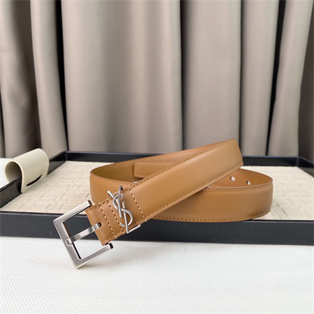 YSL Belts In Leather 30MM Silver Hardware Brown