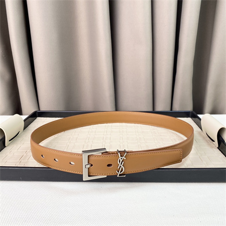 YSL Belts In Leather 30MM Silver Hardware Brown
