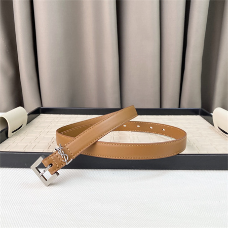 YSL Belts In Leather 20MM Silver Hardware Brown