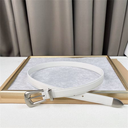 YSL Belts In Leather 25MM Silver Hardware White