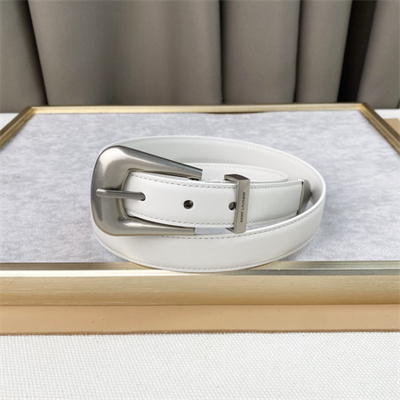 YSL Belts In Leather 25MM Silver Hardware White