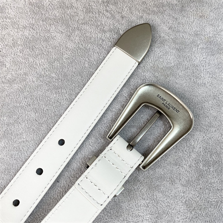 YSL Belts In Leather 25MM Silver Hardware White