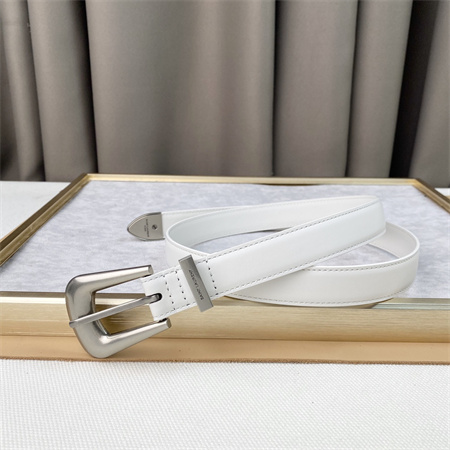 YSL Belts In Leather 25MM Silver Hardware White