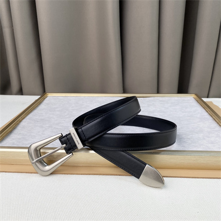 YSL Belts In Leather 25MM Silver Hardware Black