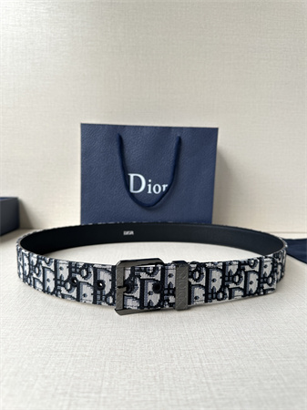 Dior Belts In Blue Jacquard Canvas & Calfskin 35MM Hardware Color Options