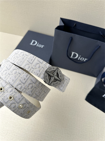 Dior Belts In Beige Jacquard Canvas & Calfskin 35MM Silver Hardware