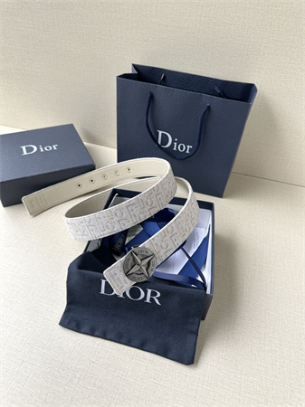 Dior Belts In Beige Jacquard Canvas & Calfskin 35MM Silver Hardware