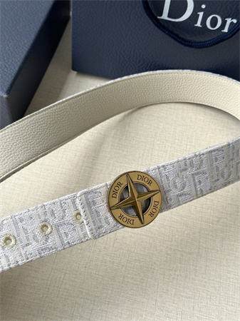Dior Belts In Beige Jacquard Canvas & Calfskin 35MM Gold Hardware
