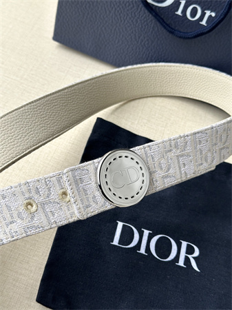 Dior Belts In Beige Jacquard Canvas & Calfskin 35MM Silver Hardware