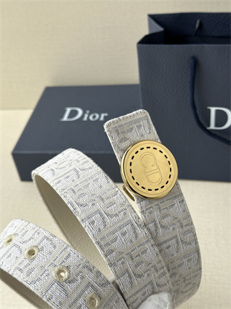 Dior Belts In Beige Jacquard Canvas & Calfskin 35MM Gold Hardware