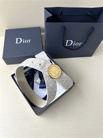 Dior Belts In Beige Jacquard Canvas & Calfskin 35MM Gold Hardware