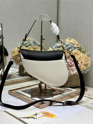 CD Saddle Bag Smooth Calfskin White/Black