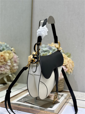 CD Saddle Bag Smooth Calfskin White/Black