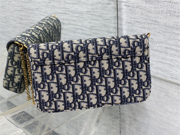 CD Saddle Pouch With Chain Blue Dior Oblique Jacquard