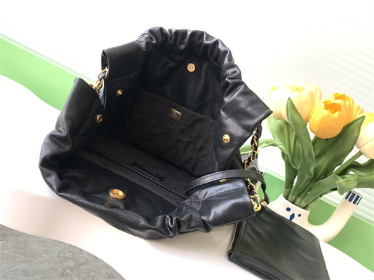 Cha.nel 22 Medium Handbag Grained Calfskin Gold Tone Metal Black AS3261