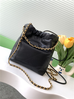 Cha.nel 22 Mini Handbag Grained Calfskin Gold Tone Metal Black AS3980