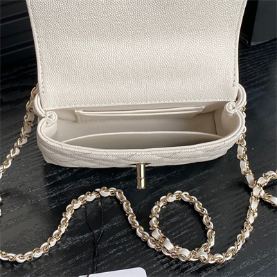 Chanel Clutch with Chain Grained Calfskin & Gold-Tone Metal White AP4244