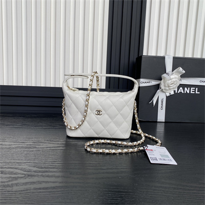 Chanel Small Hobo Bag Grained Calfskin & Gold-Tone Metal White AP4386