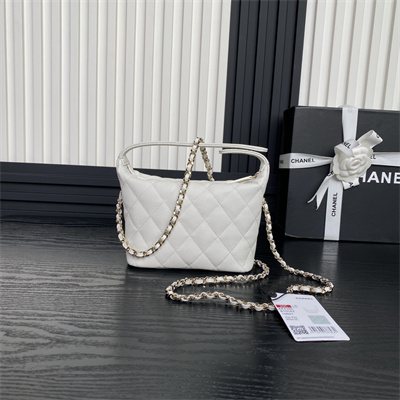 Chanel Small Hobo Bag Grained Calfskin & Gold-Tone Metal White AP4386