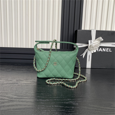 Chanel Small Hobo Bag Grained Calfskin & Gold-Tone Metal Green AP4386