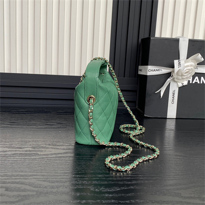 Chanel Small Hobo Bag Grained Calfskin & Gold-Tone Metal Green AP4386