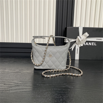 Chanel Small Hobo Bag Grained Calfskin & Gold-Tone Metal Grey AP4386