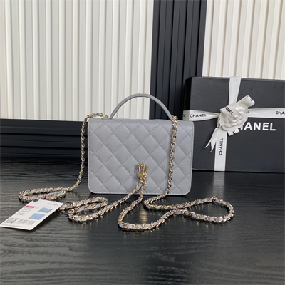 Chanel Clutch with Chain Grained Calfskin & Gold-Tone Metal Grey AP4406