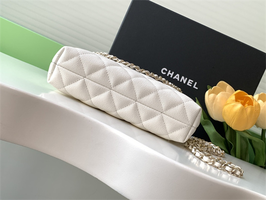 Chanel Clutch with Chain Grained Calfskin & Gold-Tone Metal White AP4423