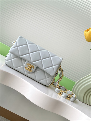 Cha.nel Small Flap Bag Lambskin & Gold-Tone Metal Grey AS5174