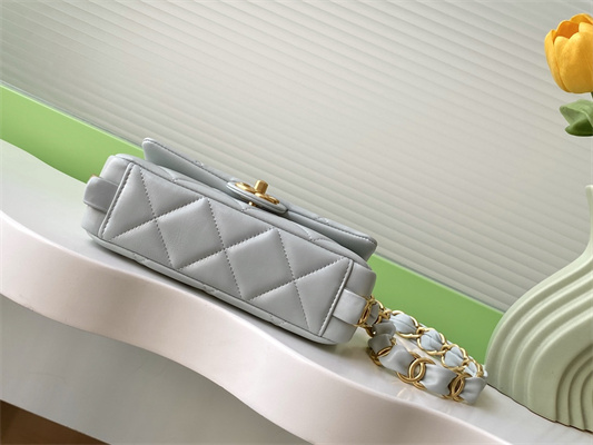 Cha.nel Small Flap Bag Lambskin & Gold-Tone Metal Grey AS5174