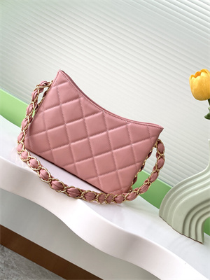 Cha.nel Hobo Handbag Lambskin & Gold-Tone Metal Pink AS5177