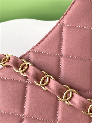 Cha.nel Hobo Handbag Lambskin & Gold-Tone Metal Pink AS5177