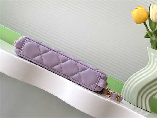 Cha.nel Hobo Handbag Lambskin & Gold-Tone Metal Lt Purple AS5177