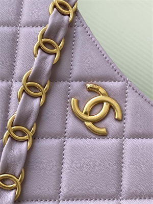 Cha.nel Hobo Handbag Lambskin & Gold-Tone Metal Lt Purple AS5177