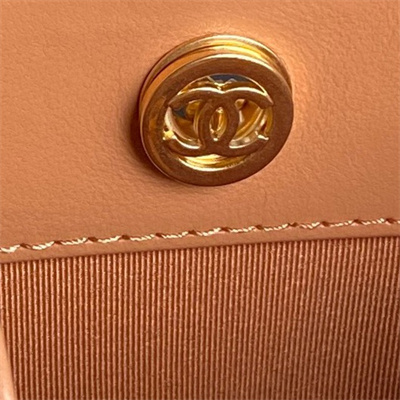 Cha.nel Small Tote Shiny Lambskin & Gold-Tone Metal Brown AS5215