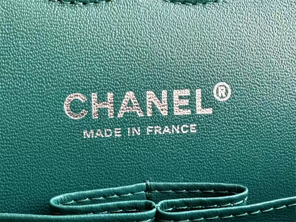 Chanel Medium Classic Flap Bag Grained Calfskin Silver Tone Metal Green 01112