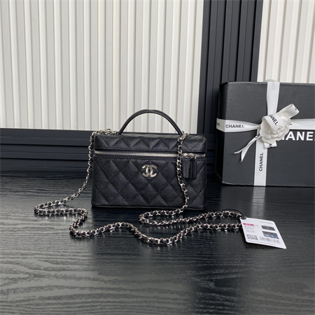 Chanel Vanity with chain Grained Calfskin & Silver-Tone Metal Black AP4414