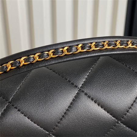 Chanel Mini Flap Bag With Top Handle Lambskin Gold Tone Metal Black Color AS5298