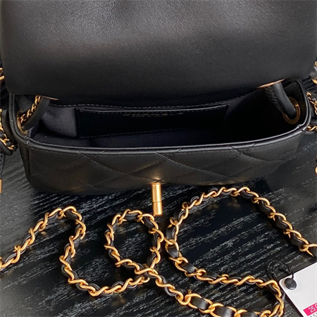 Chanel Mini Flap Bag With Top Handle Lambskin Gold Tone Metal Black Color AS5298
