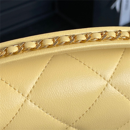 Chanel Mini Flap Bag With Top Handle Lambskin Gold Tone Metal Yellow Color AS5298