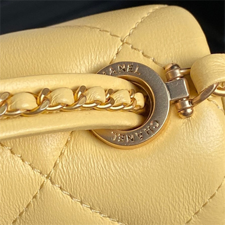 Chanel Mini Flap Bag With Top Handle Lambskin Gold Tone Metal Yellow Color AS5298