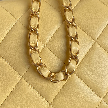Chanel Mini Flap Bag With Top Handle Lambskin Gold Tone Metal Yellow Color AS5298