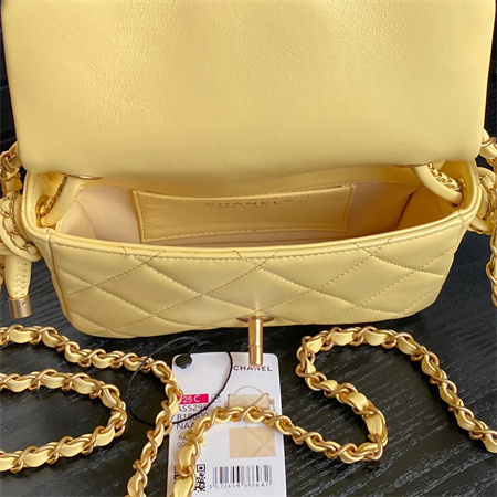 Chanel Mini Flap Bag With Top Handle Lambskin Gold Tone Metal Yellow Color AS5298